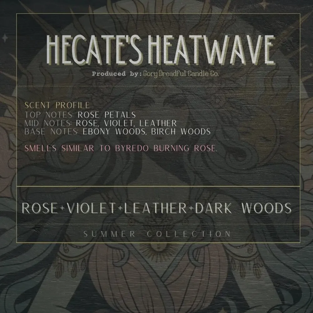 Hecate's Heatwave Luxury Wickless Candle: Rose Violet Leather Dark Woods Scent